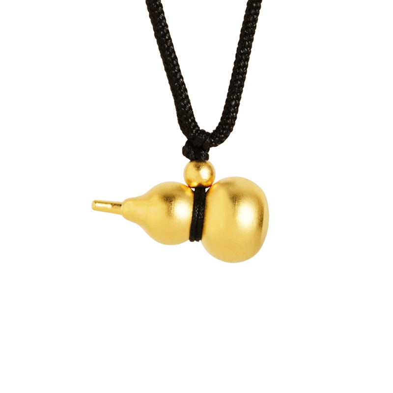 Estilo antiguo collar de cadena de cuerda de calabaza de oro retro todo fósforo estilo chino tridimensional Fu Lu Shou hombres y mujeres no se desvanecerán durante mucho tiempo