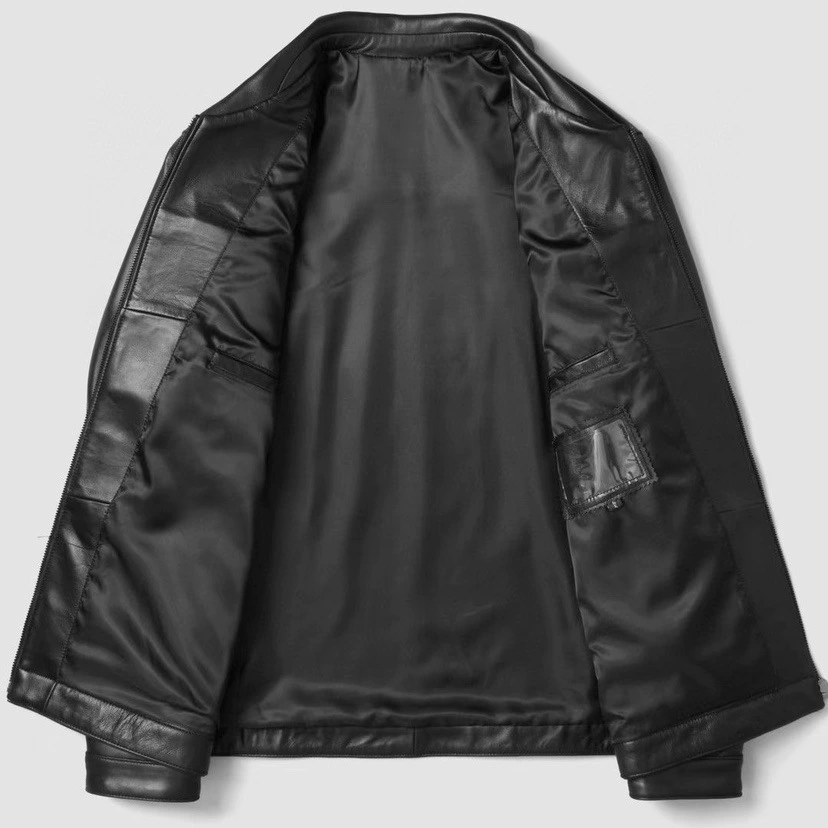 Black jacket for leisure, genuine leather, for middle age