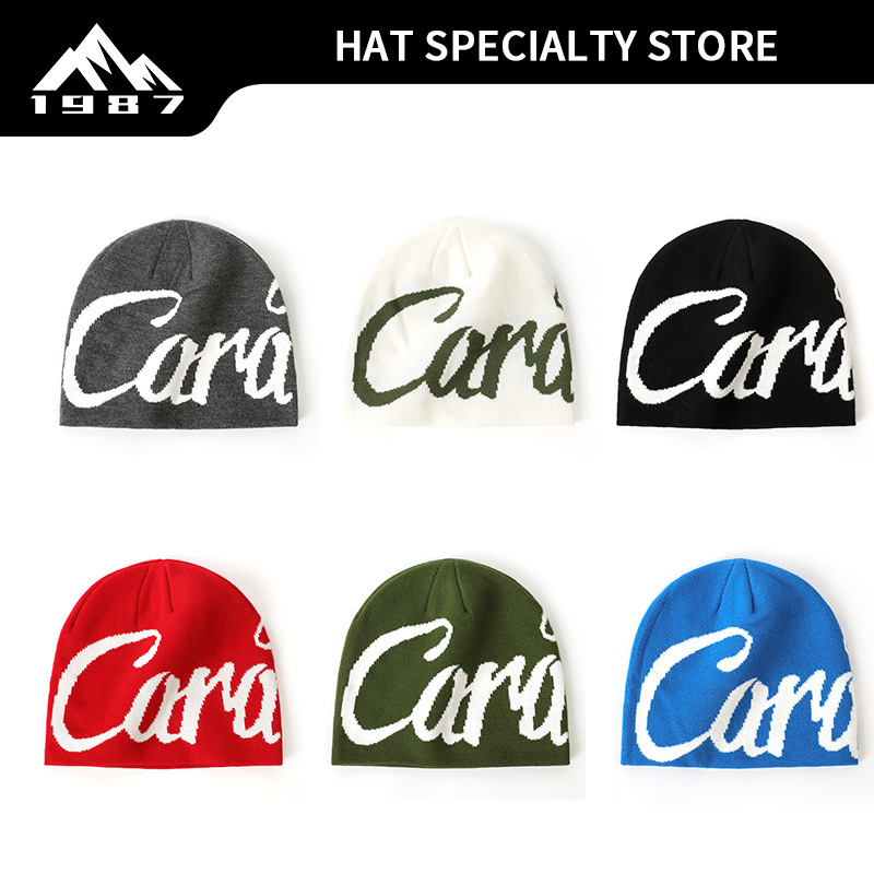 跨境新款秋冬街头字母提花包头针织帽个性嘻哈护耳套头帽毛线冷帽