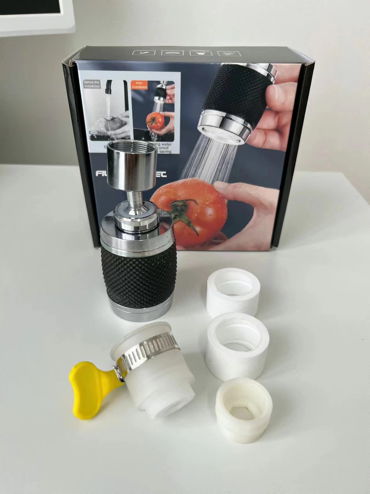 Household kitchen and bathroom space aluminum faucet anti-splash pressure-increasing 360-degree rotating silicone anti-scald filter faucet sink full figure