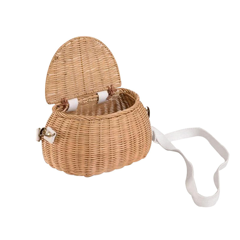 Cesta de ratán pequeña estilo INS, cesta de bicicleta para niños, bolso bandolera de un solo hombro, cesta de juguetes tejida, cesta de almacenamiento