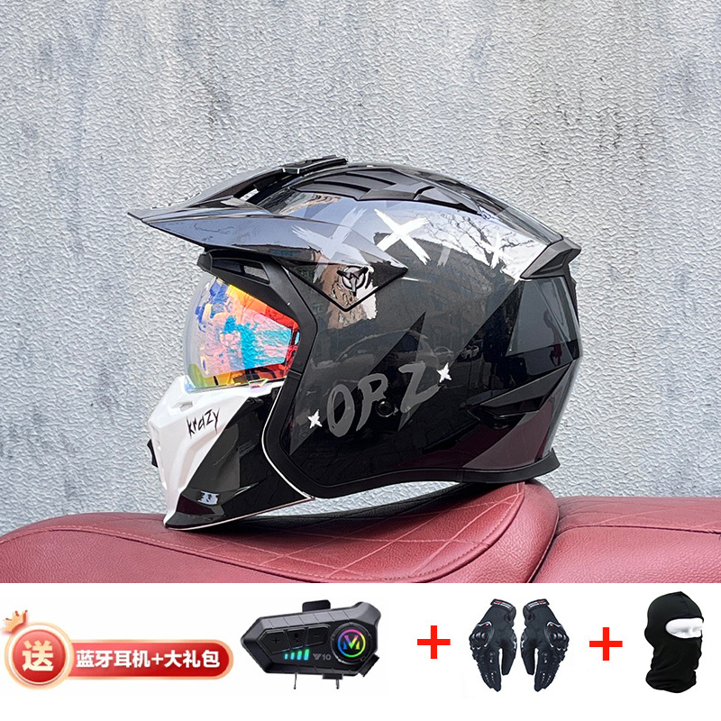 La motocicleta Orz Street Fighter se puede instalar con un casco Bluetooth para hombres y mujeres, un casco completo, una locomotora de cuatro estaciones, un casco combinado 3C extraíble retro