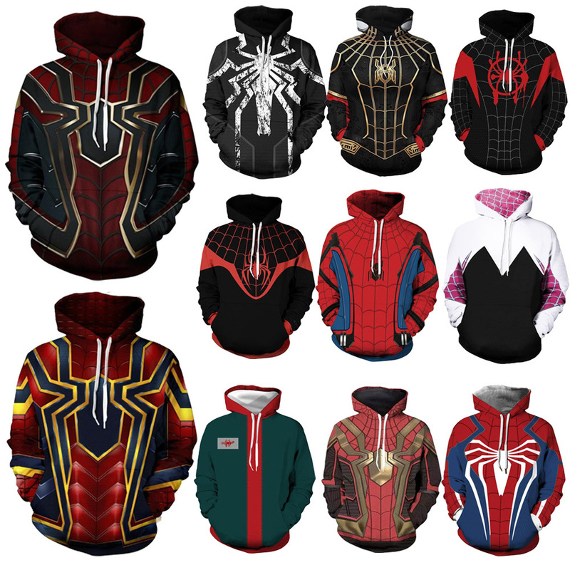 Halloween Anime Spider-Man Zipper Sweatshirt Men's New Era Little Black Spider 3D Digital Printed Hooded Jacket