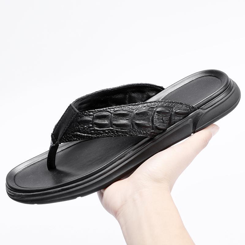 [Ready Stock] Flip-Flops for Men Ins Trendy Summer New Outer Wear Soft Leather Non-Slip Classy Men's Flip-Flops Casual Cool
