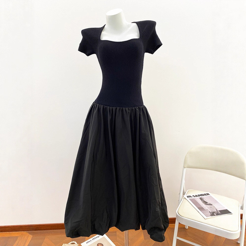 Mj's 2025 New Autum Style Pear-Shaped Figure Is Good News, Versatile and Slimming Look Hepburn Style Waist-Cinching Pleated Puffy Dress