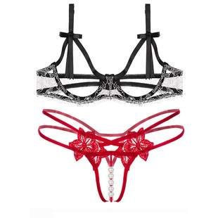 Sexy Underwear Crotch-free Sexy Underwear Massage Pearl Temptation Three-point Bikini suit Bra
