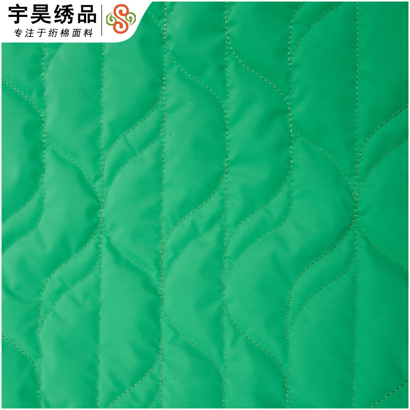 新款PU绣花绗缝绗绣裥棉夹棉波浪花型夹棉保暖外套服装面料