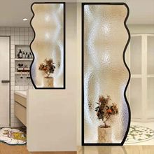 卫生间水波纹玻璃隔断屏风客厅入户半墙洗手台浴室民宿酒店小装饰