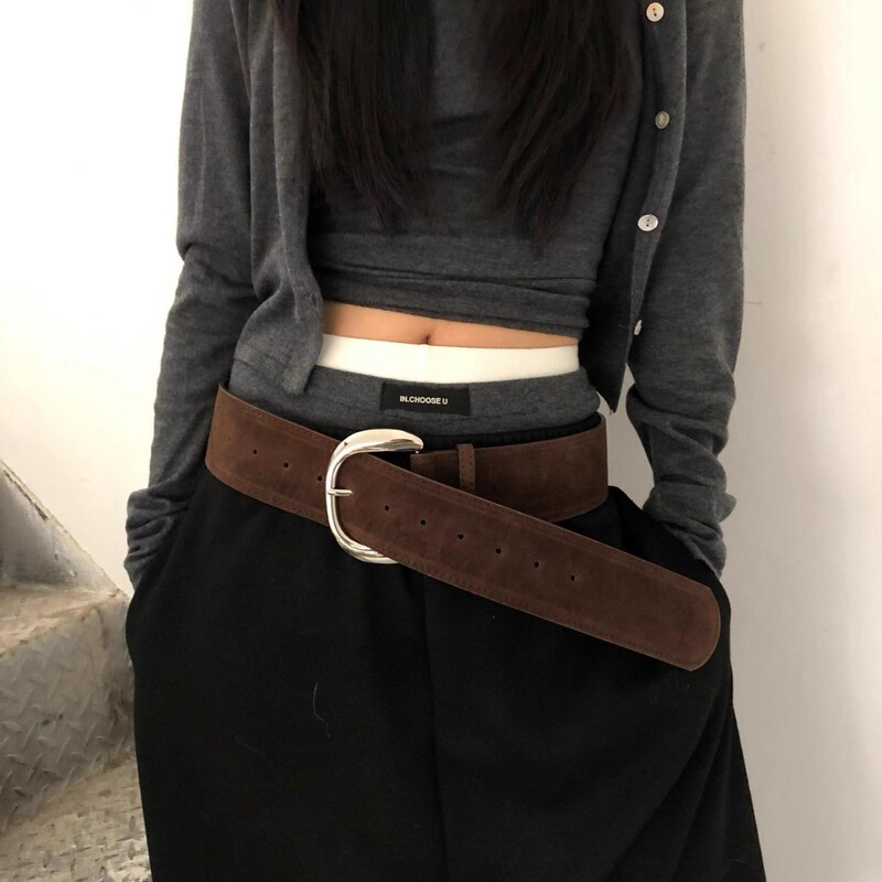 Wide Belt Niche Retro Y2K Hot Girl Suede Frosted Wide Belt Silver Buckle Waist Cover with Stacked Wide Women Wide Belt Niche Retro Y2K Hot Girl Suede Frosted Wide Belt Silver Buckle Waist Cover with Stacked Wide Women