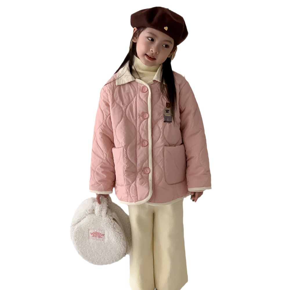 Oso de las niñas Chaqueta de algodón bordado 2023 otoño estilo coreano de los niños de algodón acolchado engrosada chaqueta caliente