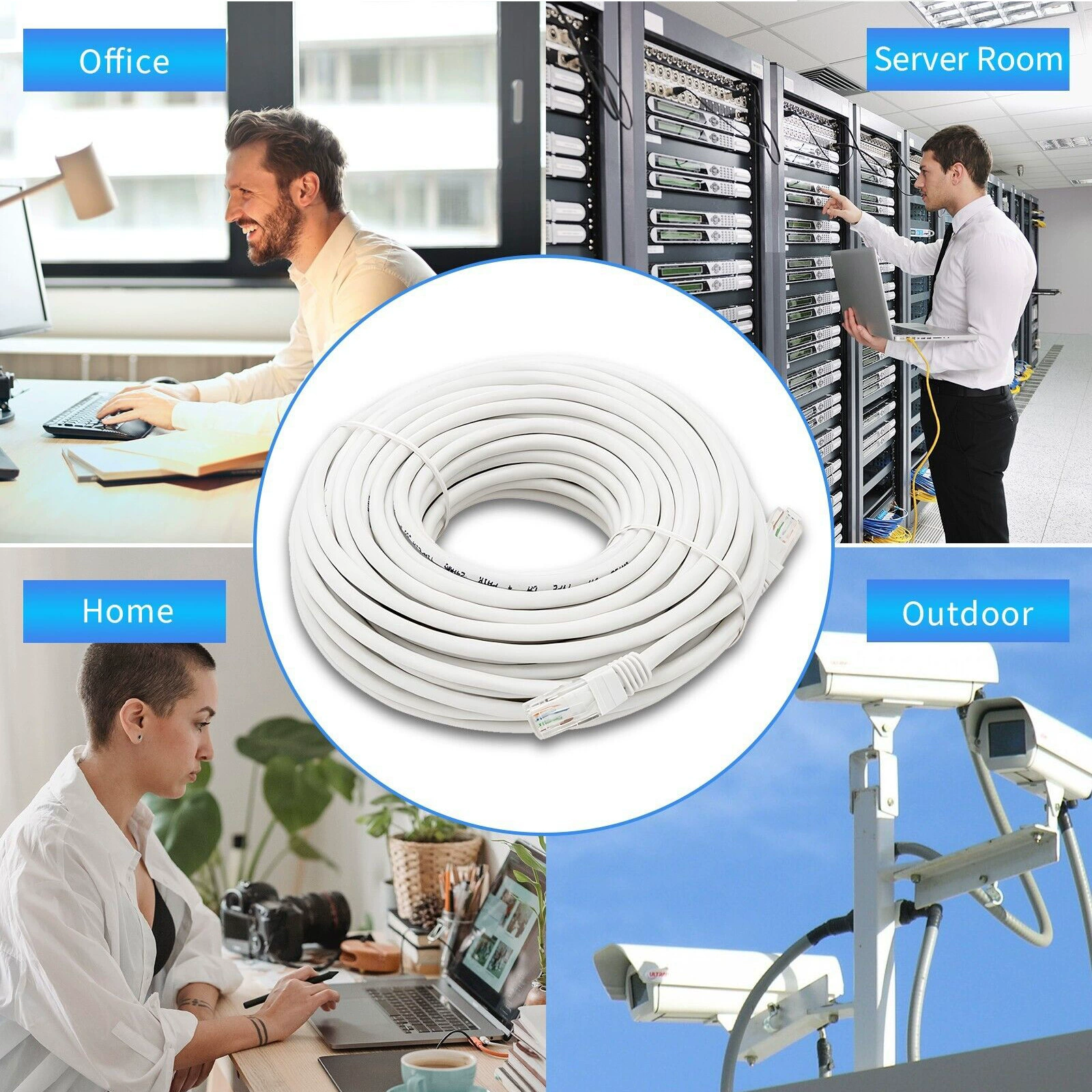 Кабель Ethernet Cat5e 60/100 футов, патч-кабель Cat5e, белый