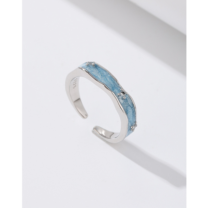 925 plata esterlina azul océano anillo femenino abierto ins nicho diseño anillo de alto grado luz lujo moda índice dedo anillo
