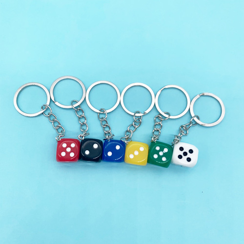 Simulation color dice keychain resin solid color mahjong mini dice bag small gift pendant wholesale