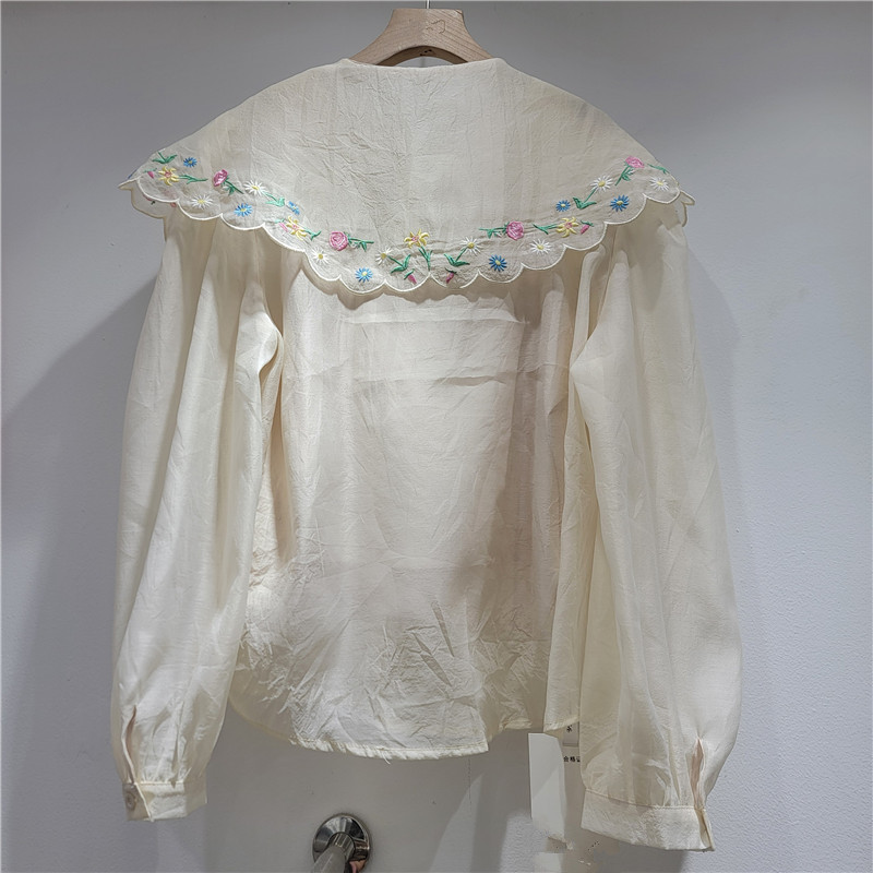 Conjunto de 2 Piezas de Camisa con Cuello Bebé para Mujer de Poliéster con Bordado Floral para Verano image 3