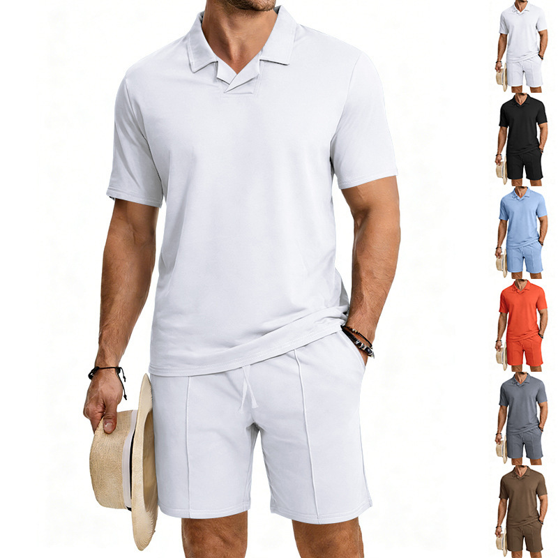 Men's Quick-Dry Short Sleeve Shirt & Shorts Set, Casual Sportswear With Collar For Summer Outdoor Activities, Lightweight Polyester Activewear_viptrois.com
