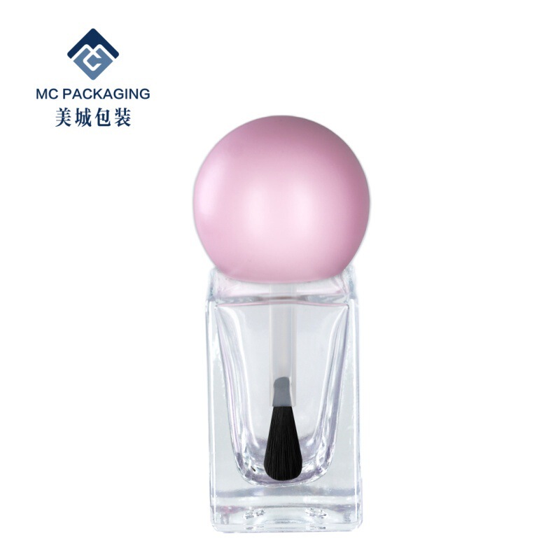 Pink round cap square acrylic nail polish bottle, transparent refillable bottle, high aesthetic nail polish empty bottle with brush
