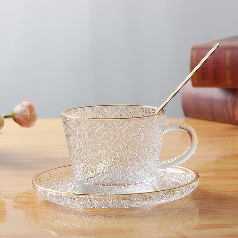 Taza de café de vidrio transparente de estilo europeo, 12 piezas, taza de té de la tarde de lujo ligero, set de regalos de actividad