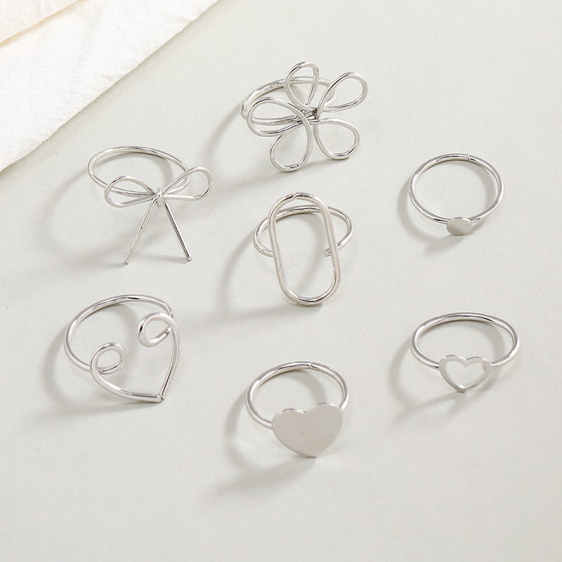 Simple Exaggerated Alloy Adjustable Geometric 7-piece Ring Set display picture 2