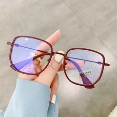 Women's Blue Light Blocking Glasses, Adjustable Degree Student Retro Korean Plain Frame, Matte Red Note Mirror