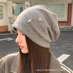 2025新款冷帽堆堆帽子女士春秋大头围月子帽保暖护耳套头针织帽潮