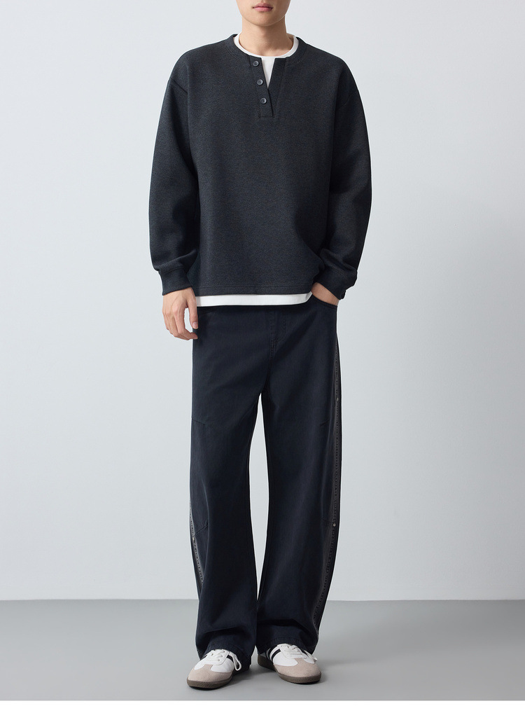 Áo hoodie nam nỉ hai lớp giả phối cổ tròn tay dài — Xám hoa sâu chi tiết 20