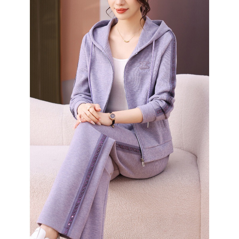 High-End Sportswear Suit for Women, Spring & Fall Mom Trendy Brand Jacket, Fashionable Age-Reducing Casual Sweatshirt, Hooded Two-Piece Set