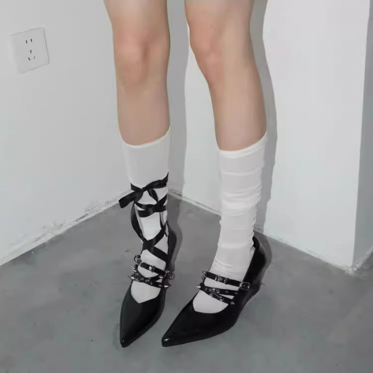 Summer retro black Mary Jane shoes pointed-toe