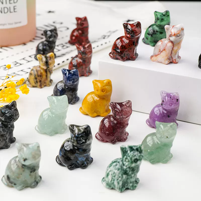 天然水晶原石招财猫雕刻件水晶小猫工艺品动物水晶工艺品摆设批发