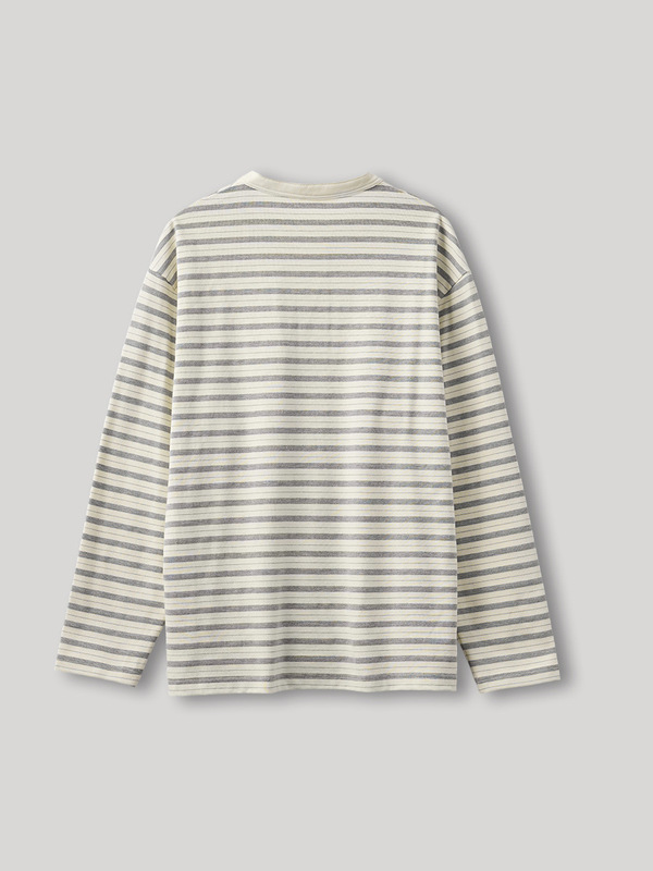 APO | クロスボーダーストライプ長袖メンズTシャツトレンディブランドルーズラウンドネックヘンリーネックインナートップボトリングシャツ男性用|undefined