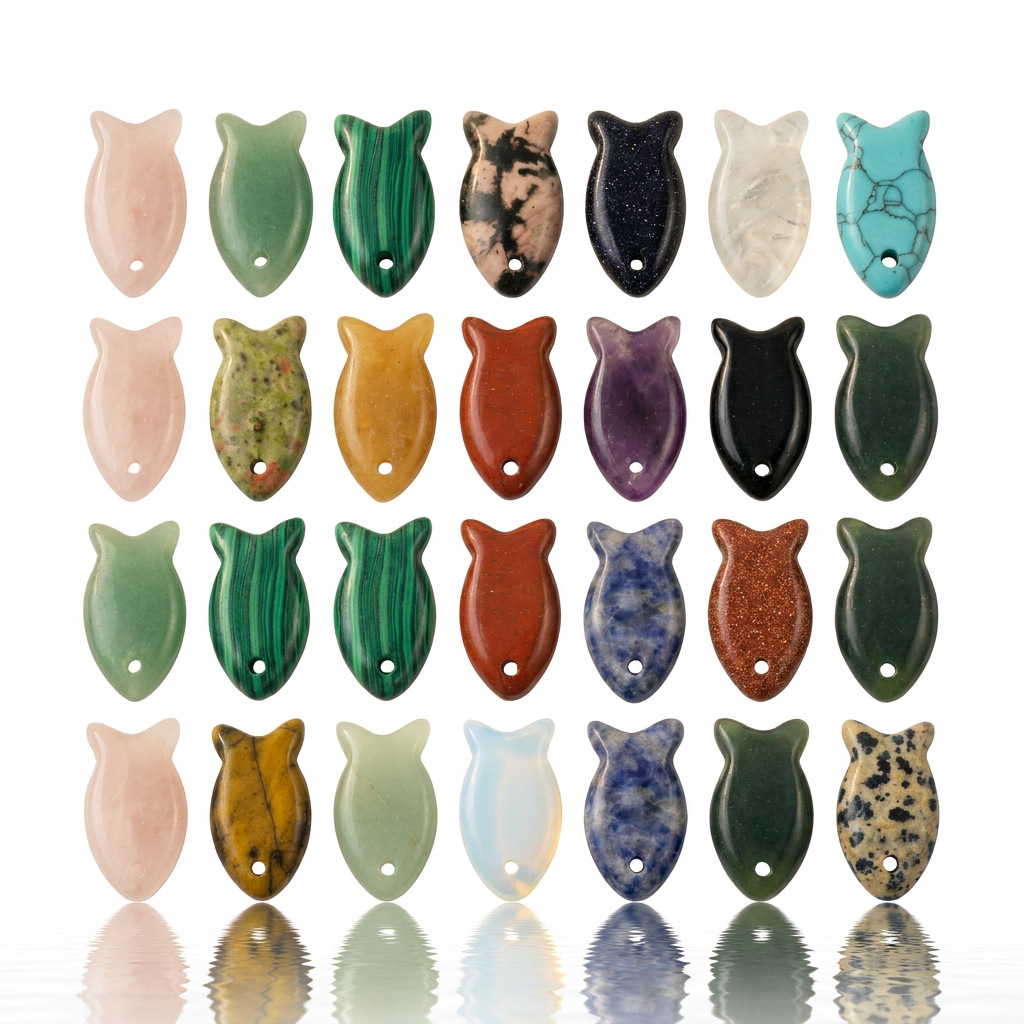 Natural Stone Crystal Fish-Shaped Semi-Precious Stone Amethyst Flash Stone Red Pattern Pink Crystal Obsidian Topaz Red Stone Fish-Shaped Pendant