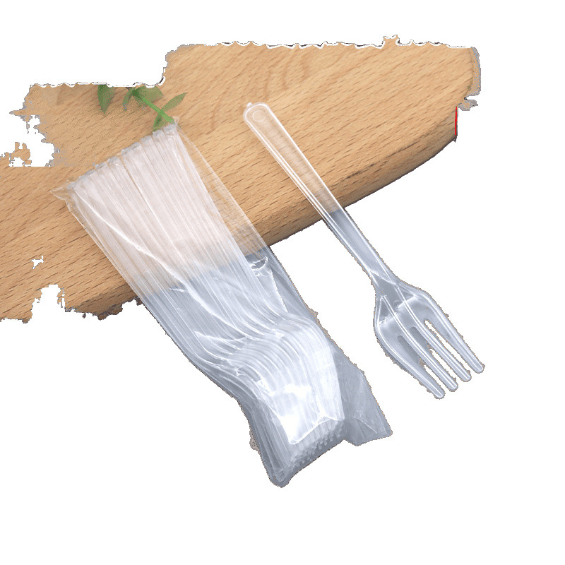 Tenedor desechable pequeño tenedor de plástico transparente postre horquilla de fruta horquilla de comida occidental cuchillo tenedor de cucharas desechable fábrica al por mayor