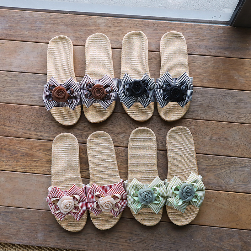 2026 New Cross-Border Ink Painting Linen Slippers for Women, Spring and Summer Indoor Non-Slip Floor Slippers for Home Use, Suitable for All Seasons