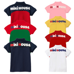 miki童裝日系男女童拼色簡約字母logo短袖polo衫兒童T恤代發