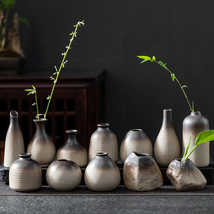 Mini Ceramic Vase Japanese Style Ceramic Flower Ware Tea Table Vase Stoneware Zen Style Chinese Style Copper Money Grass Home Decoration