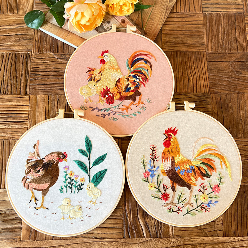 Pintura colgante de gran gallo Lu bordado hecho a mano conjunto de bordado de flores y plantas de estilo europeo paquete de material de bricolaje bordado pintura de punto de cruz para principiantes