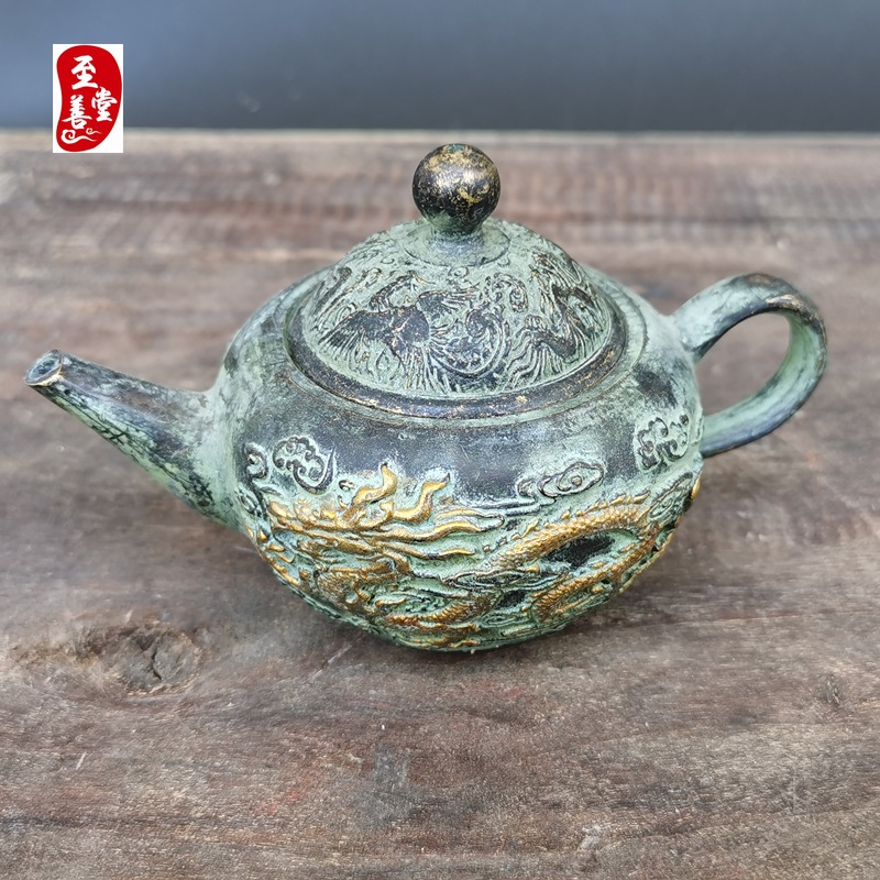 古玩摆件壶水壶茶壶绿锈鎏金酒壶仿古家居装饰工艺礼品收藏