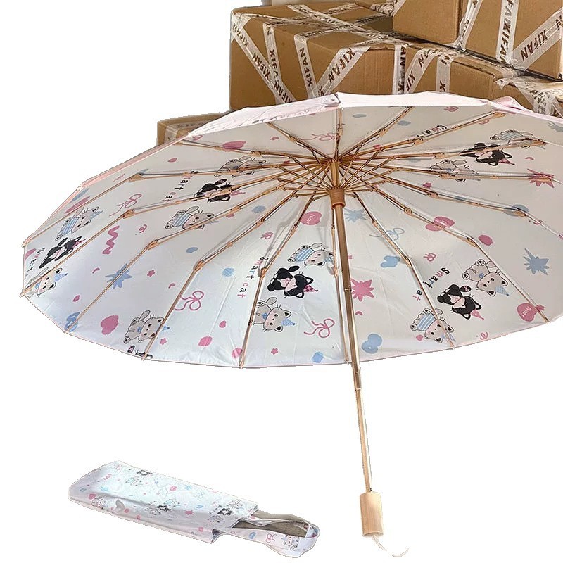 16骨手动折叠遮阳伞加大防晒伞晴雨两用防紫外女学生太阳伞批发|undefined