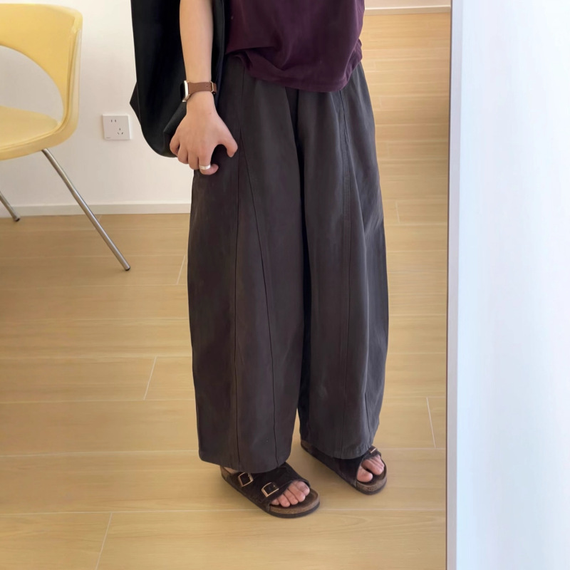宽松垂感松紧腰阔腿裤女高腰显瘦遮胯裤子百搭休闲慵懒风气球裤|undefined