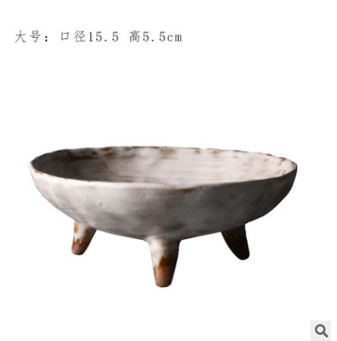 粉引三足高足果物皿創意現代間食菓子皿個性陶磁器茶点皿禅意茶道置物|undefined