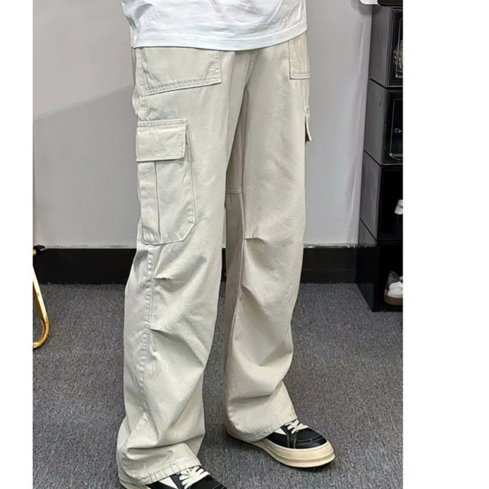 Нежно-белые мульти-карманные комбинезоны для мужчин летом тонкий дизайн складки брюки быстрохненные американские десантные штаны