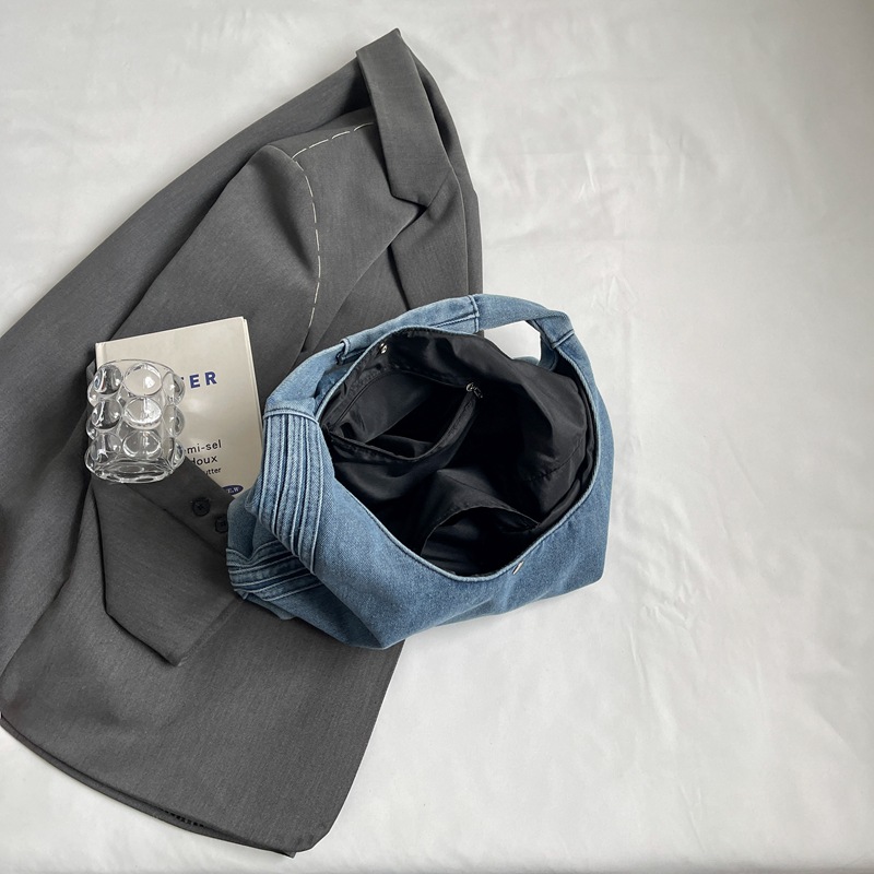 Bolso de mezclilla para mujer 2024 nuevo estilo estilo occidental bolso grande portátil de moda estilo perezoso casual todo fósforo bolso de axila de un solo hombro