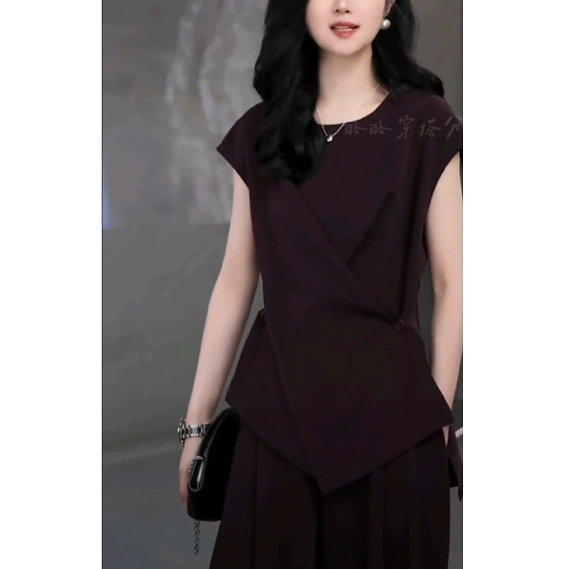 Большой размер женская мода имитация уксусная кислота набор женский толстый мм нерегулярный крест косой пряжка жилет старый денежный топ 2579