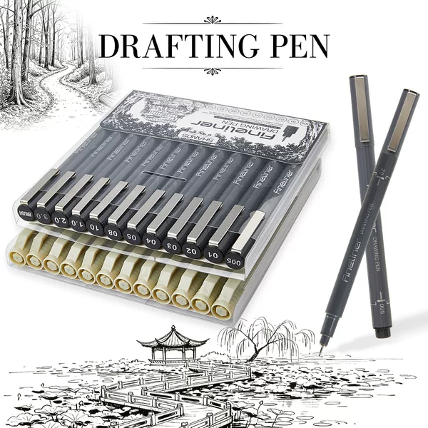 Cross-border design sketching black drawing pen, available in multiple sizes, a quick-drying and waterproof fine-tip pen specifically for art and comics