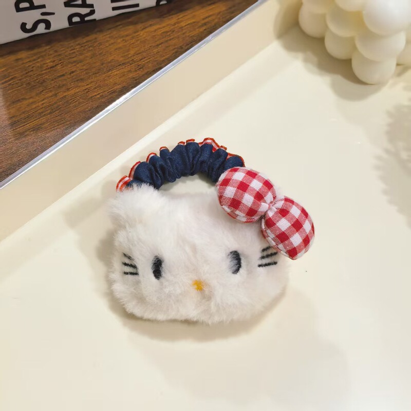 可爱蓝色格子猫咪牛仔发圈日系甜美高颜值少女风马尾发绳发饰批发|undefined
