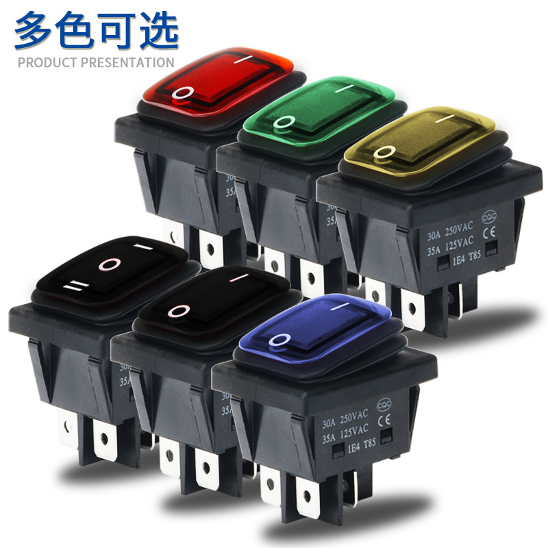 KCD4 Waterproof Boat Switch 30A High Current 4 Pin 2 Gear Rocker Power Switch Red Boat Switch with Light
