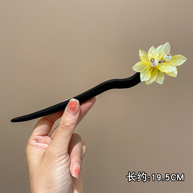 Nueva horquilla de flores de estilo antiguo chino, horquilla de sentido avanzado moderno, horquilla de cabello femenino, horquilla de Hanfu, tocado de horquilla de madera