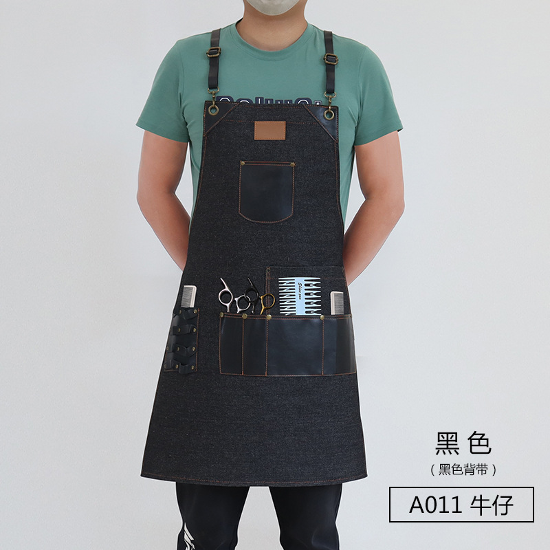 Transfronterizo Amazon delantal vaquero bolsa de herramientas desmontable barbería ropa de trabajo delantal al por mayor personalizado
