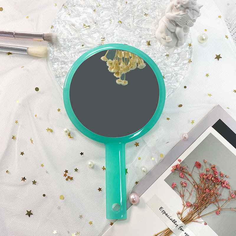 Estilo coreano ins HD de doble cara mango pequeño espejo redondo espejo de maquillaje portátil de mano espejo de regalo de bricolaje