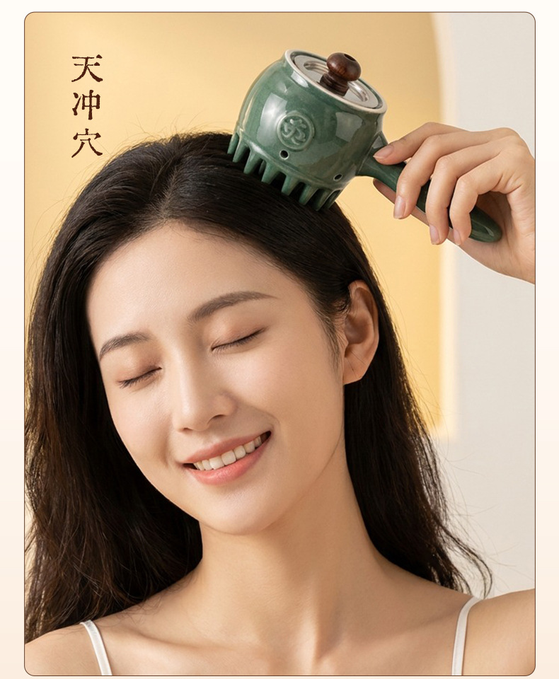 Bian Stone Moxibustion Jar Handheld Warming Tool with 6 Cups for Body Meridian Care Home Use in use