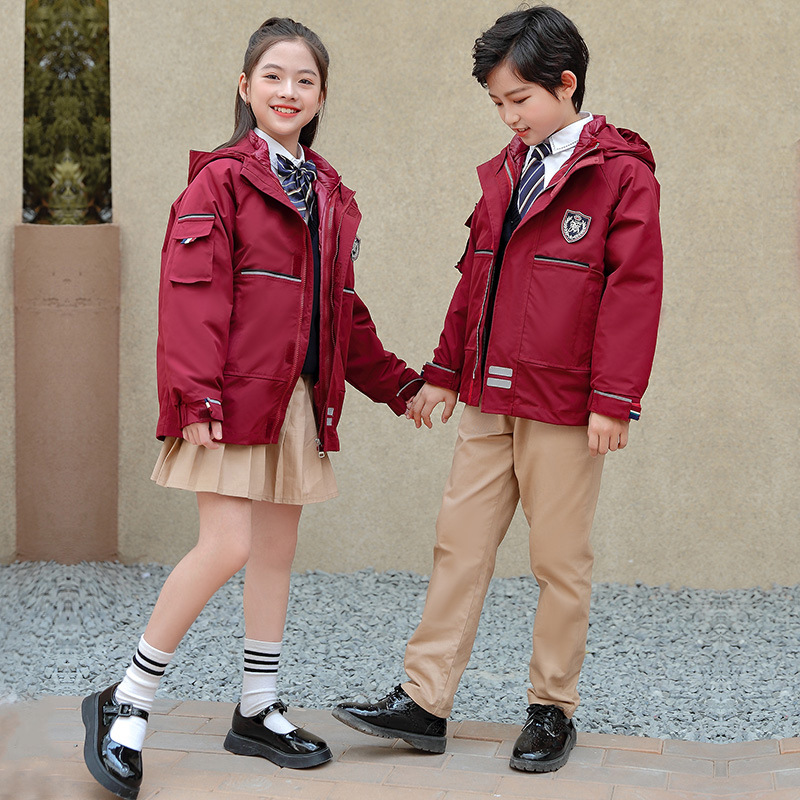 中小学生校服班服秋冬儿童冲锋衣可拆卸内胆大童三合一加绒羽绒服